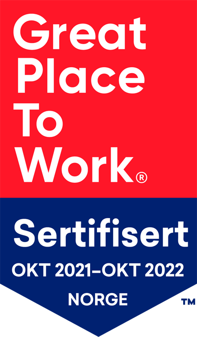 Great Place to Work® Sertifisert Okt 2021-Okt 2022 Norge